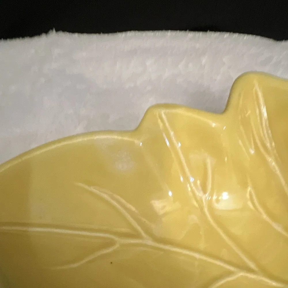 Vintage Yellow Leaf Divided Ceramic Serving Tray w/ Metal Handle USA MCM